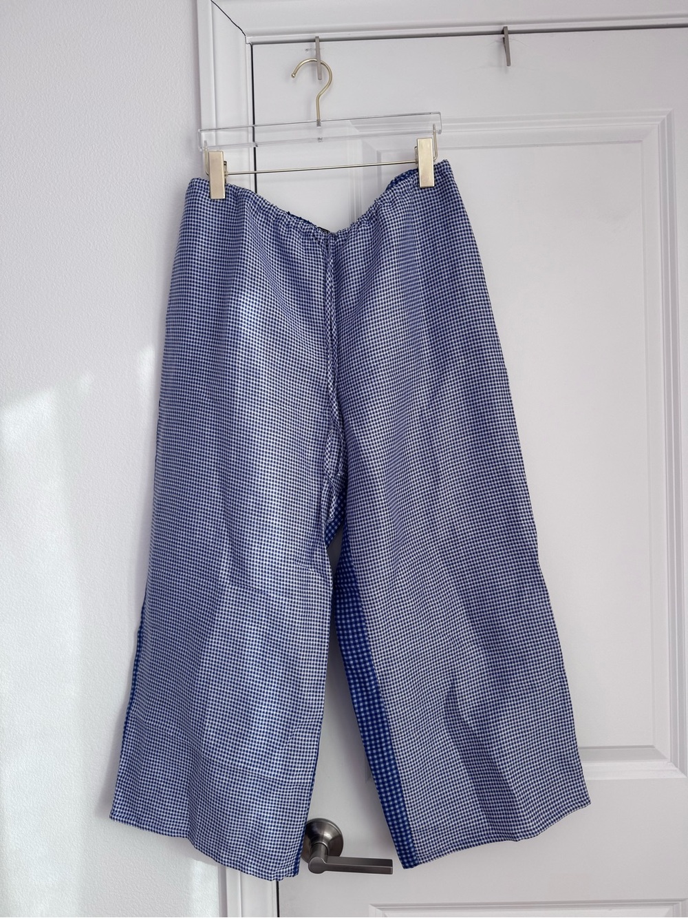 NWOT J Crew Luna Pants In Gingham Linen Blend Blue Gingham Mix Size S